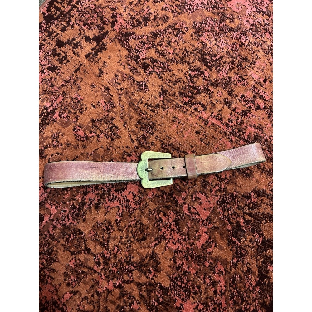 Vintage 70s Distressed Leather Belt Brass Western Buckle Womens XL Dusty Rose